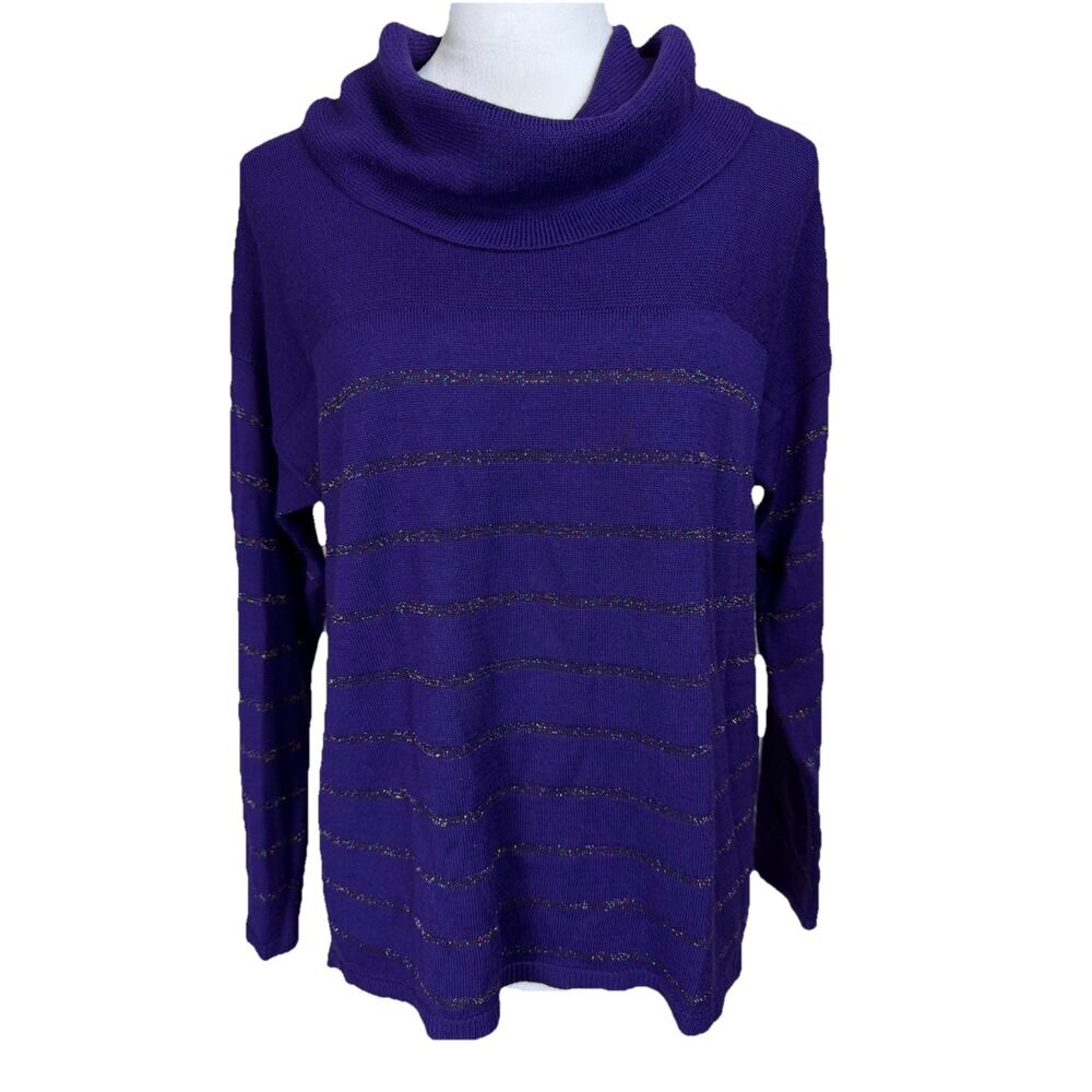 Cold Water Creek Women's‎ Sweater 8 Pullover Cowl Neck Purple Marino Wool Blend